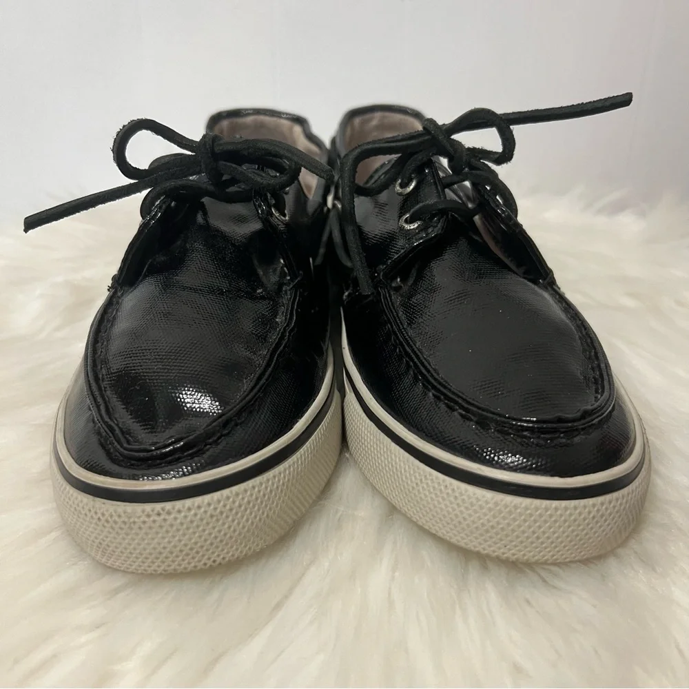 Sperry Top Siders Black Patent Glossy Boat Shoes Coastal Nautical Size 10